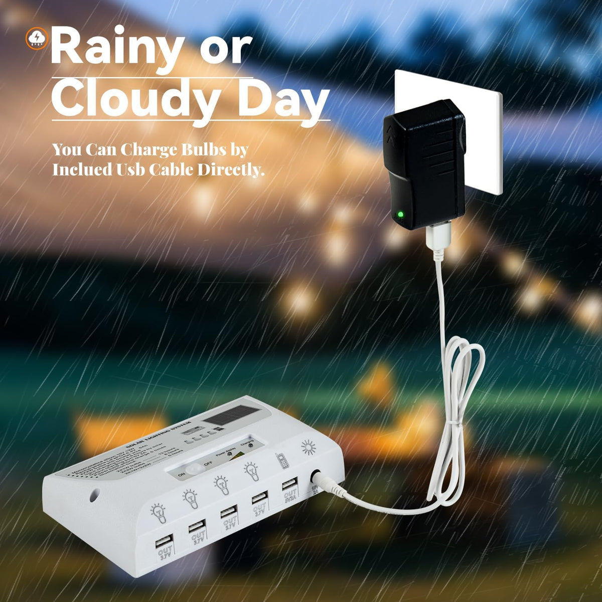 Solar Powered Indoor & Outdoor Pendant Lights with 4 LED Bulbs, Each 5m Cord, Waterproof, 6000mAh