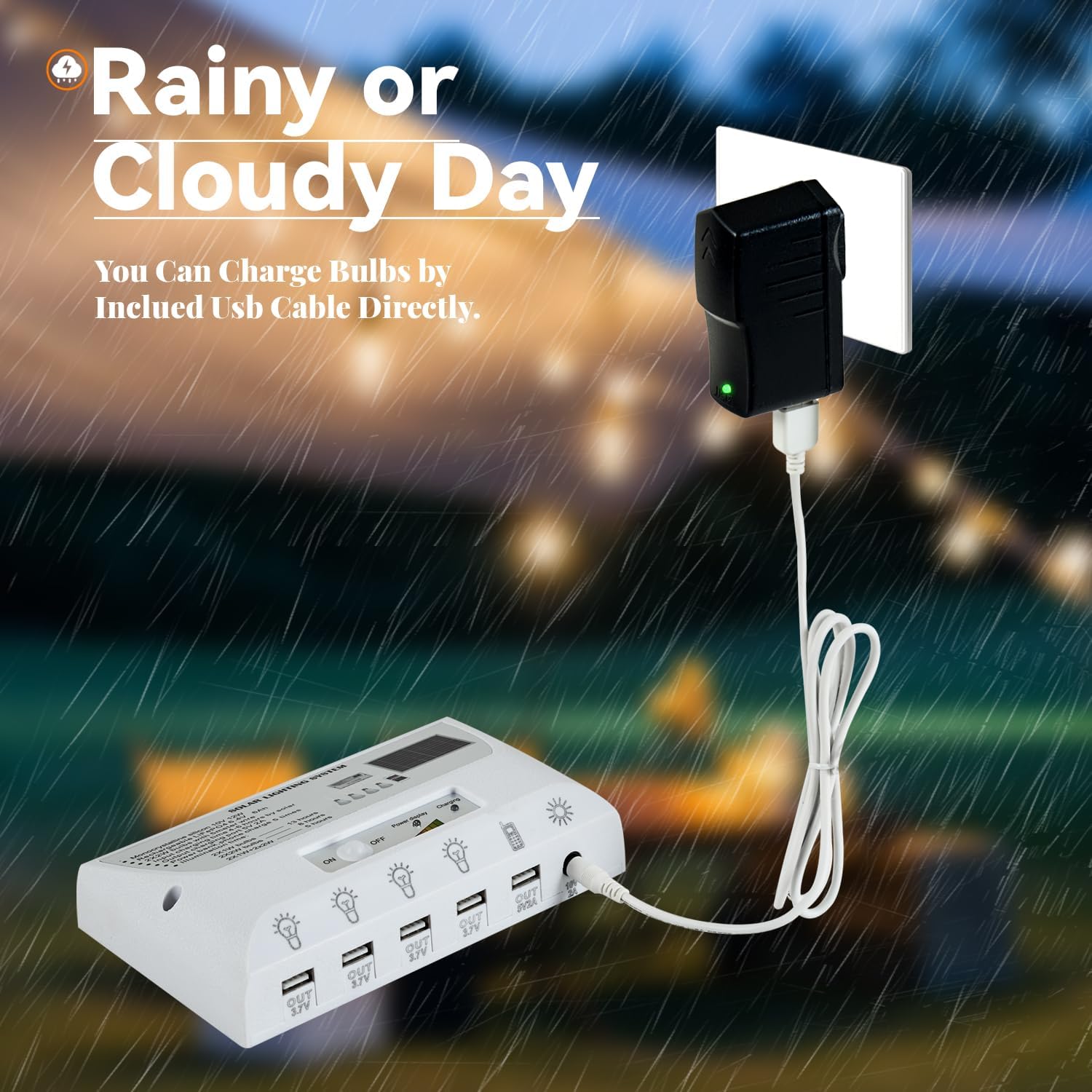 Solar Powered Indoor & Outdoor Pendant Lights with 4 LED Bulbs, Each 5m Cord, Waterproof, 6000mAh