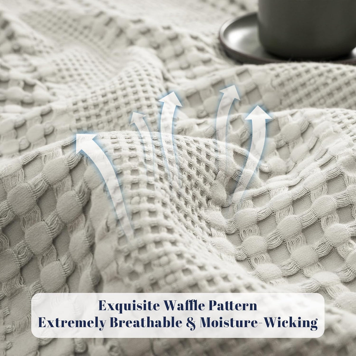PHF Cooling Waffle Blanket Twin Size, Lightweight 60% Rayon Derived Bamboo & 40% Cotton Breathable