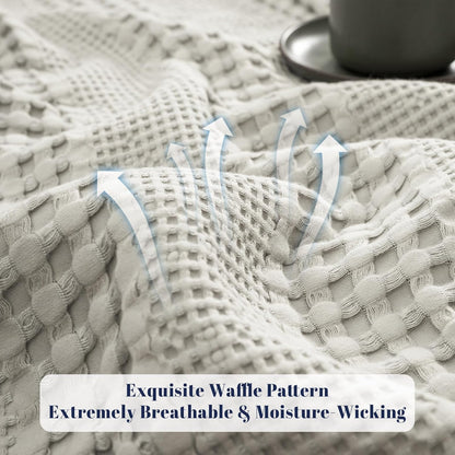 PHF Cooling Waffle Blanket Twin Size, Lightweight 60% Rayon Derived Bamboo & 40% Cotton Breathable