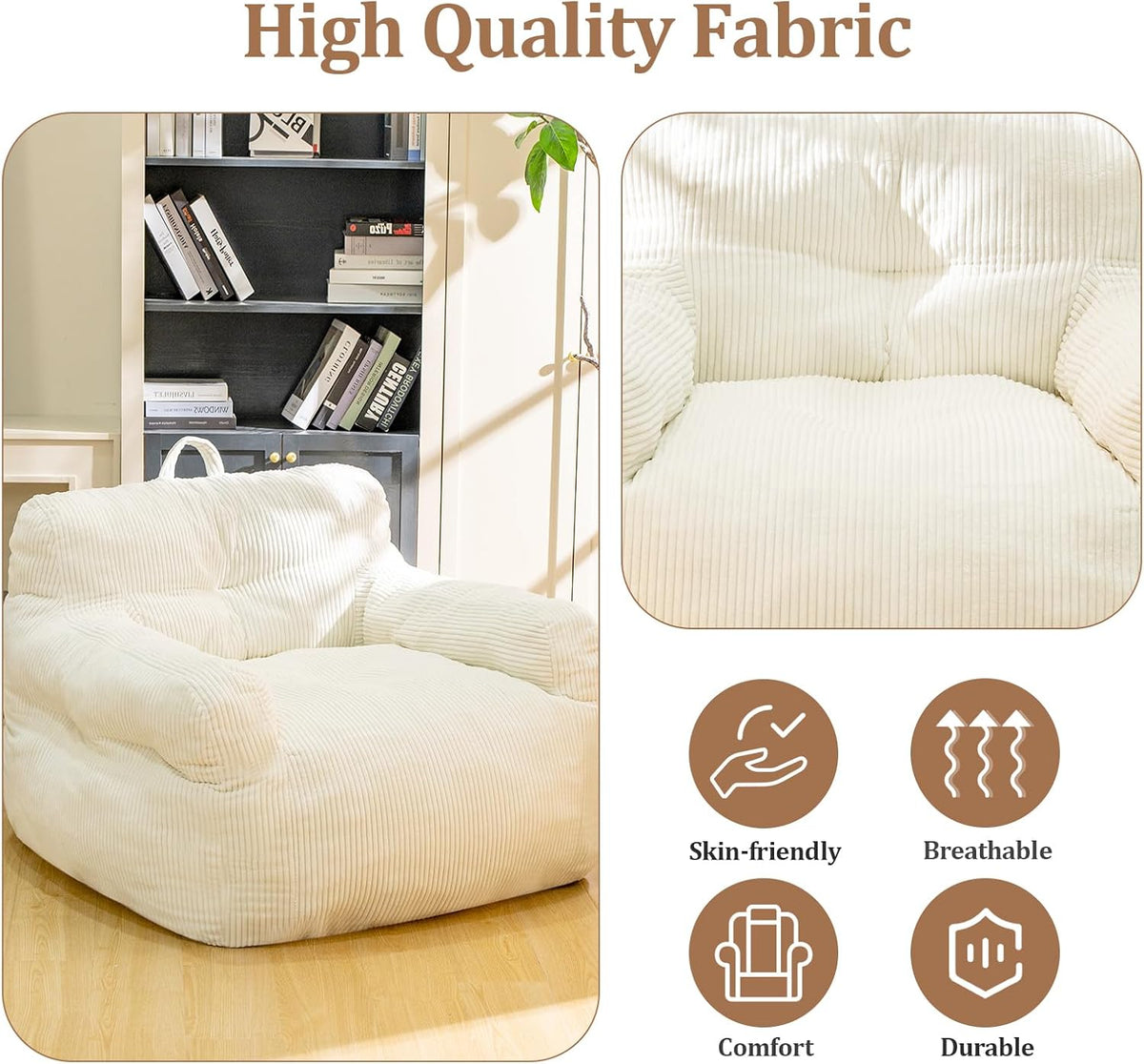 Bean Bag Chair for Adults - Faux Fur, Fluffy and Comfy with Filler, Big Sofa for Reading, Gaming