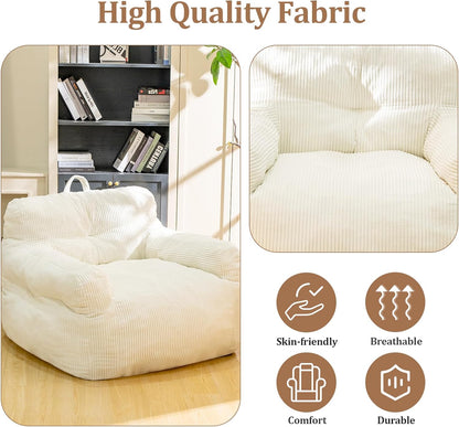 Bean Bag Chair for Adults - Faux Fur, Fluffy and Comfy with Filler, Big Sofa for Reading, Gaming