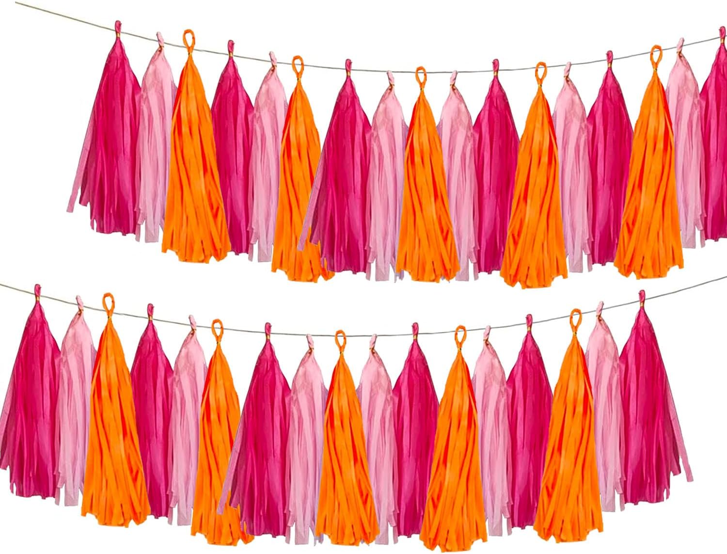 Pink and Orange Paper Tissue Tassel Garland Banner for Pink and Orange Decorations,Rose red Pink