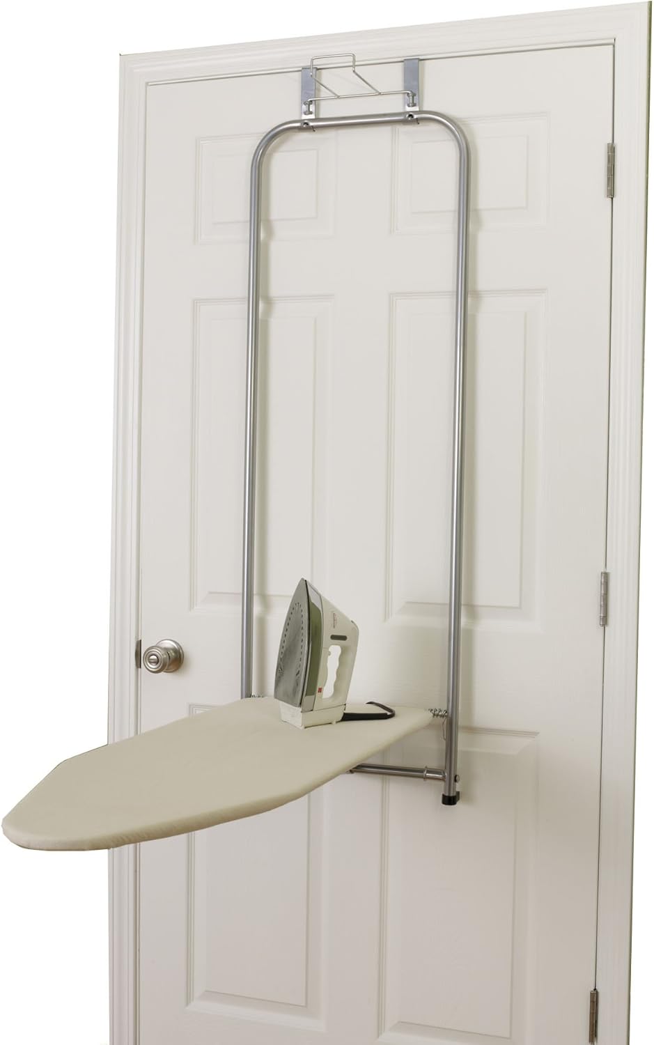 Household Essentials 144222 Over The Door Small Ironing Board with Iron Holder, Natural Cotton