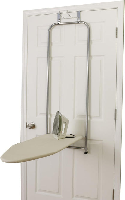 Household Essentials 144222 Over The Door Small Ironing Board with Iron Holder, Natural Cotton