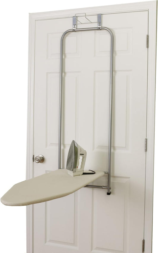 Household Essentials 144222 Over The Door Small Ironing Board with Iron Holder, Natural Cotton