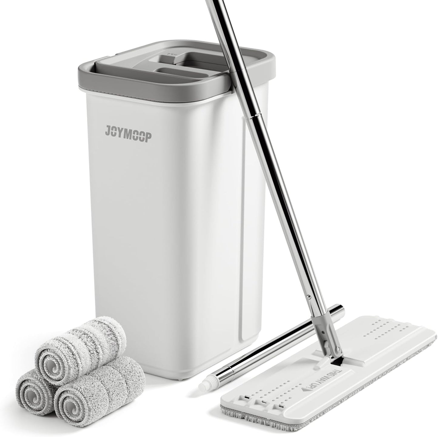 JOYMOOP Mop and Bucket with Wringer Set, Hands Free Flat Floor Mop and Bucket, 60" Mop with 3