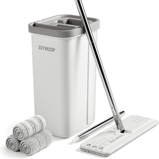 JOYMOOP Mop and Bucket with Wringer Set, Hands Free Flat Floor Mop and Bucket, 60" Mop with 3
