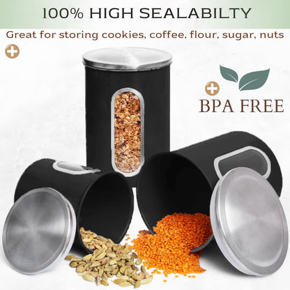 Moss & Stone 3-Piece Black Canisters Sets For The Kitchen, Airtight Canister Set With See Through