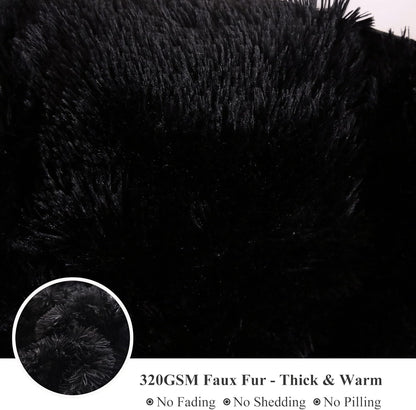 XeGe Luxury Faux Fur Throw Blanket, Black Soft 50x60 Fluffy Blanket Throw, Shaggy Plush Decorative
