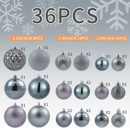 LANGXUN 36pcs Gery Christmas Tree Decorations Balls, Bolas De Navidad, 2025 Christmas Decor, Indoor