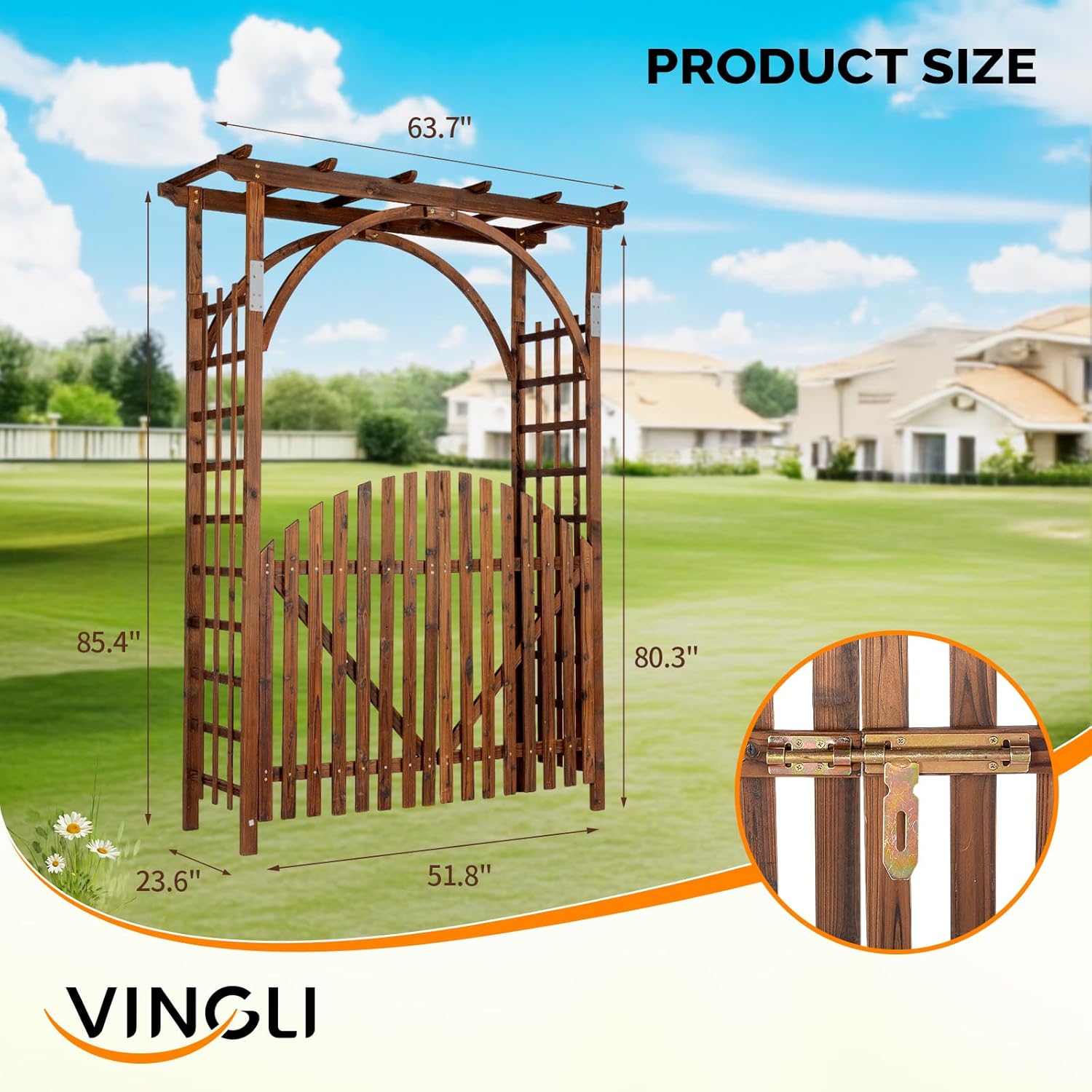 VINGLI 85in Wooden Arbor, Wedding Arch for Ceremony, Wood Trellis for Plant Climbing, Christmas