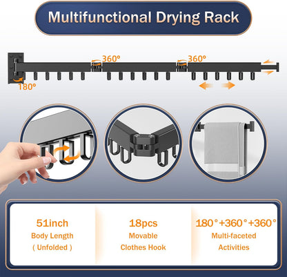Space Saver Clothes Drying Rack, Wall Mounted, Retractable, Collapsible(Tri-Fold), for Balcony