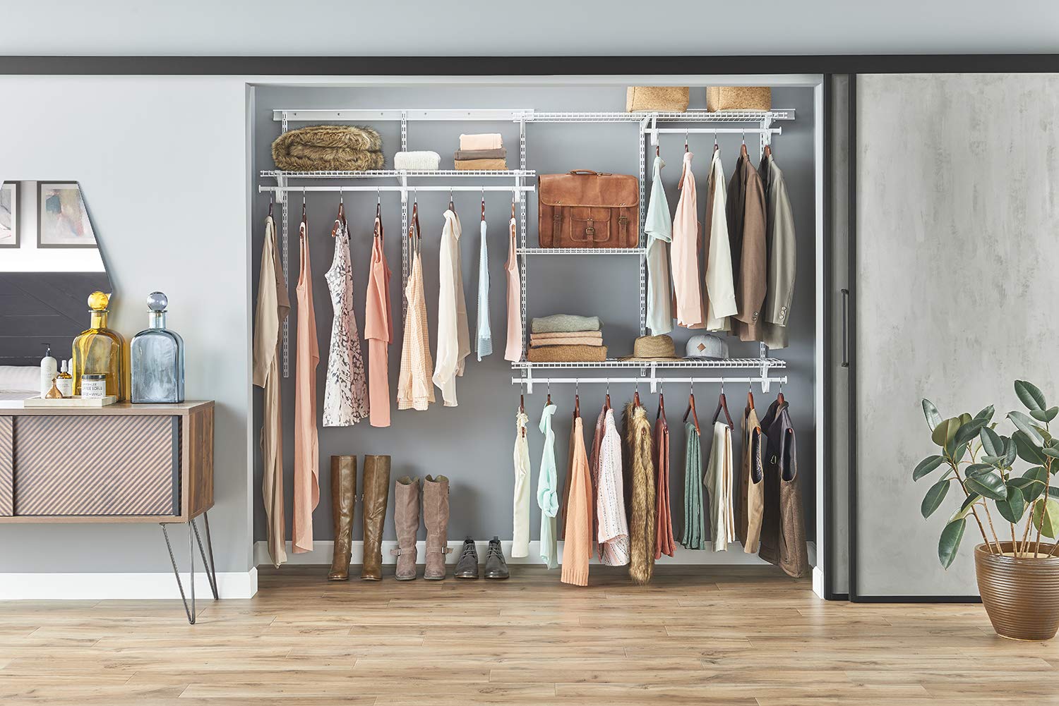 ClosetMaid ShelfTrack Wire Closet Organizer System, Adjustable from 5 to 8 Ft., with Shelves