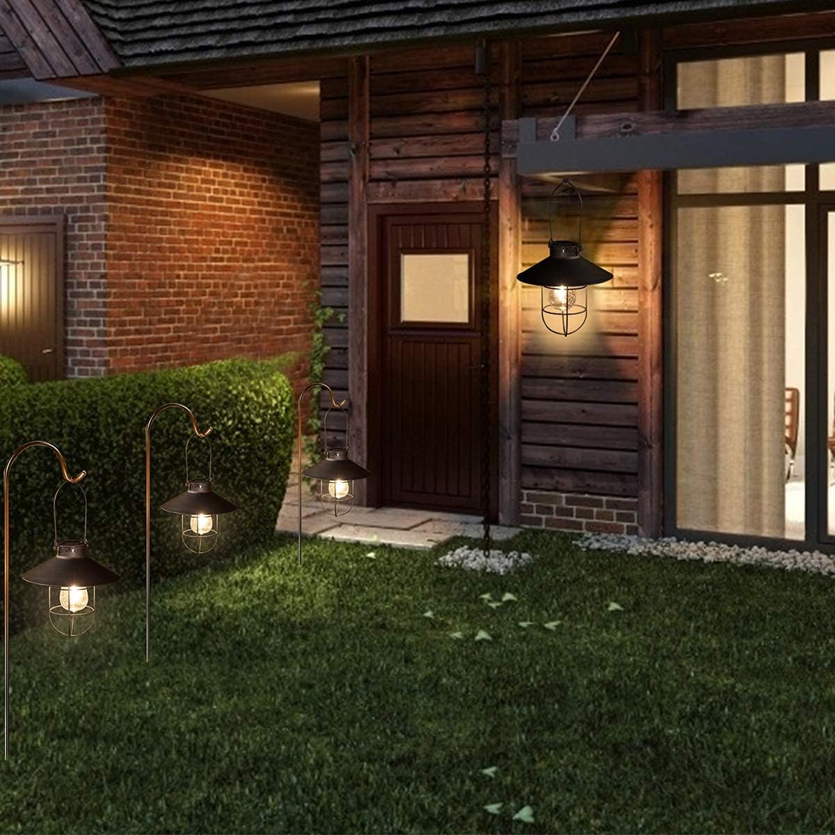 pearlstar Solar Lantern Outdoor Hanging Light Metal Solar Lamp with Warm White Edison Bulb Design