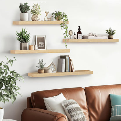 Floating Wall Shelves 4-Pack - Rustic Wood 16-inch Wooden Wall Shelves for Storage and Décor