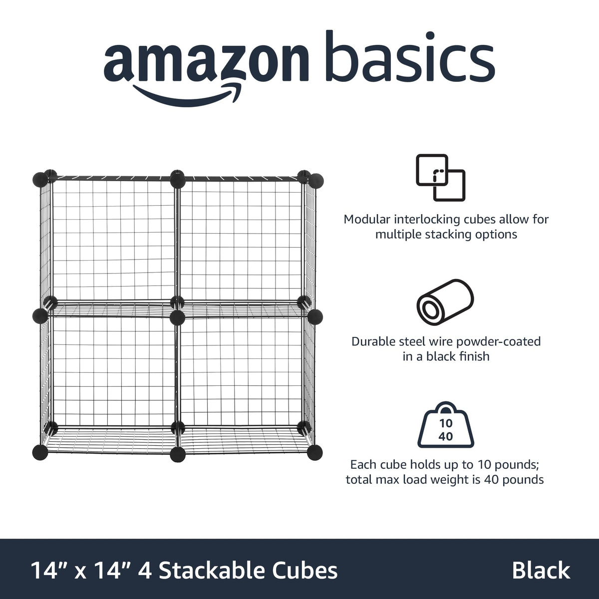 Amazon Basics 4 Cube Wire Grid Storage Organizer, Closet Organizer and Shelves, Stackable