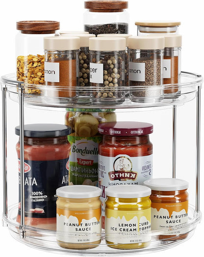 LAMU 2 Tier Lazy Susan Turntable Organizer 9.25'' Rotating Spice Rack Organization for Cabinet