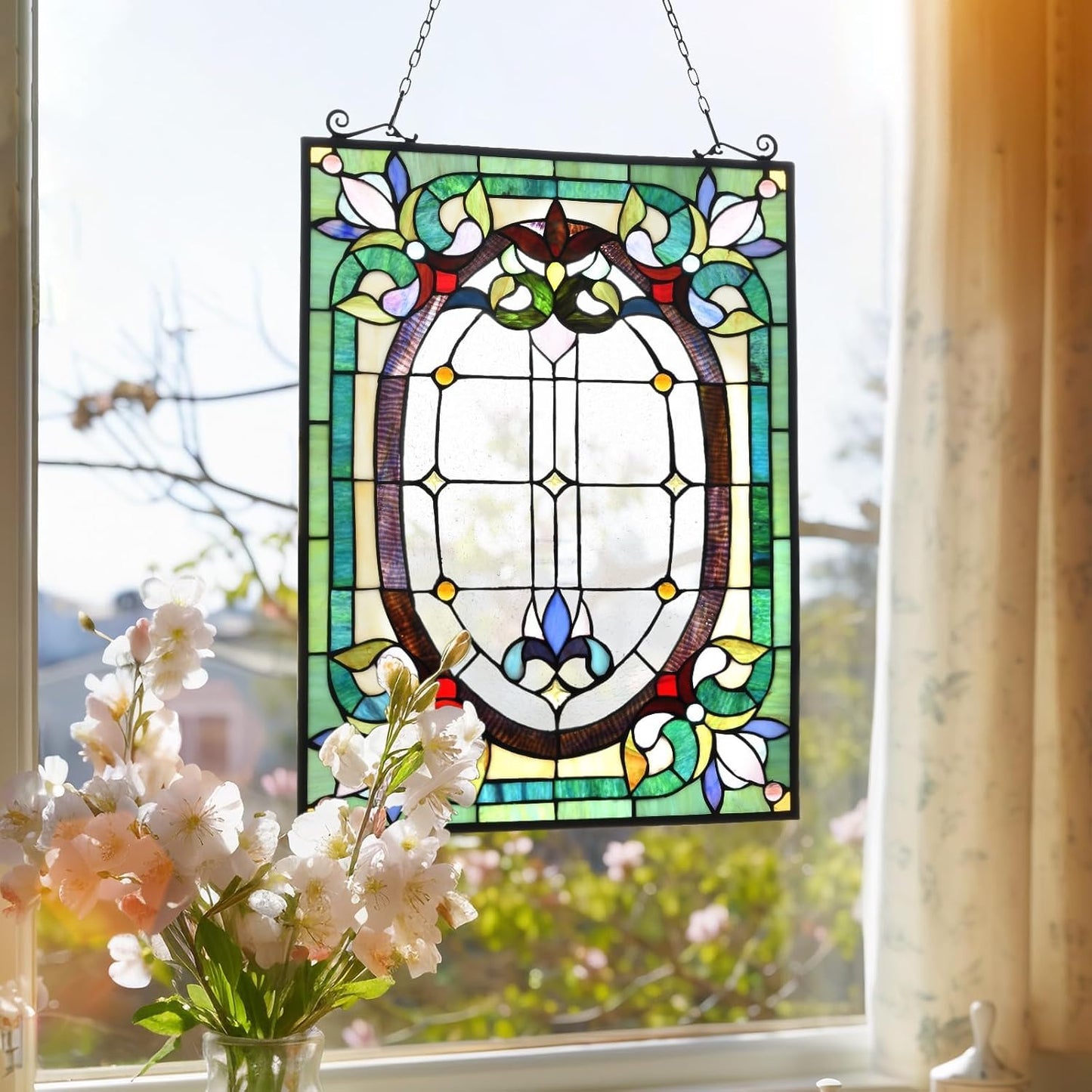 Capulina Dancing Style Stained Glass Window Hangings Panels 17" W x 22" H Fine Handicrafts