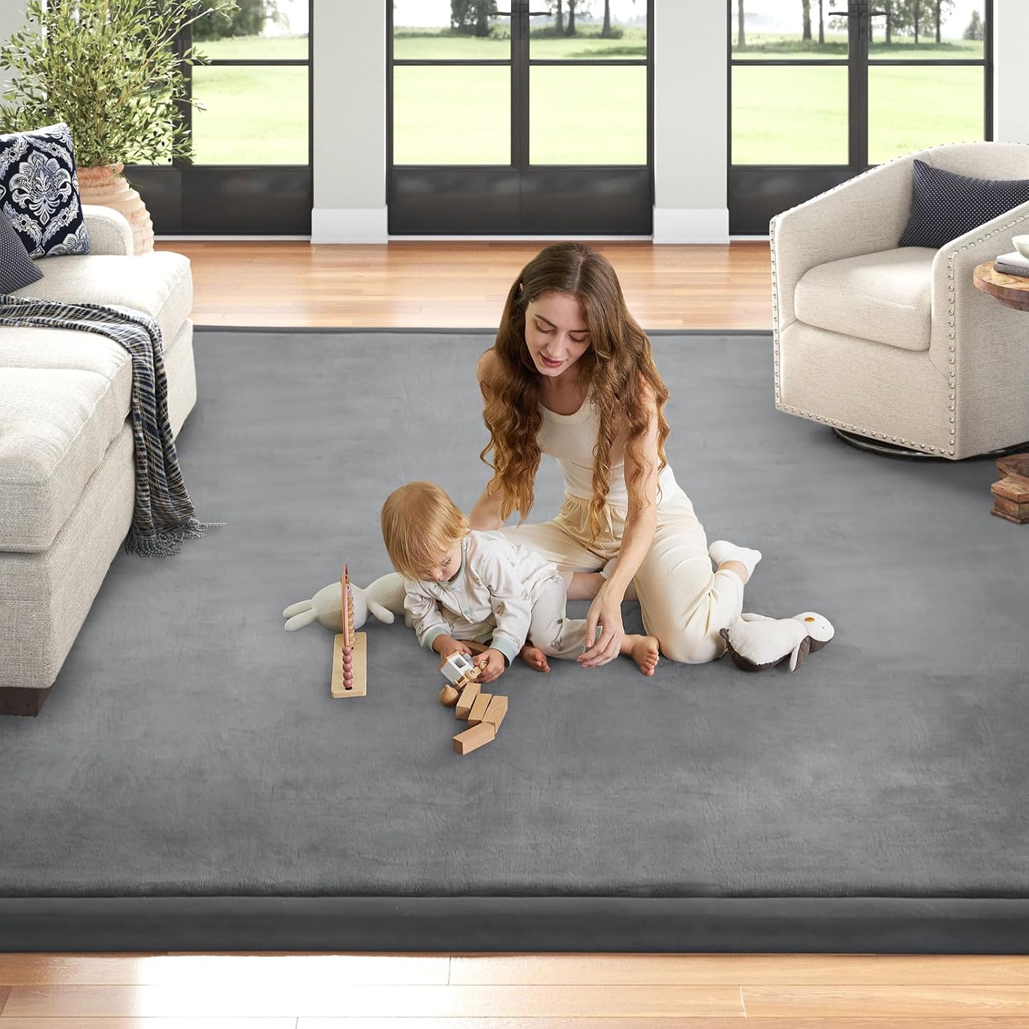 Baby Play Mat 1.2" Thick Memory Foam Nursery Rug Area Rug, 13’1” X 6’7” Yoga Mat Playmat Crawling