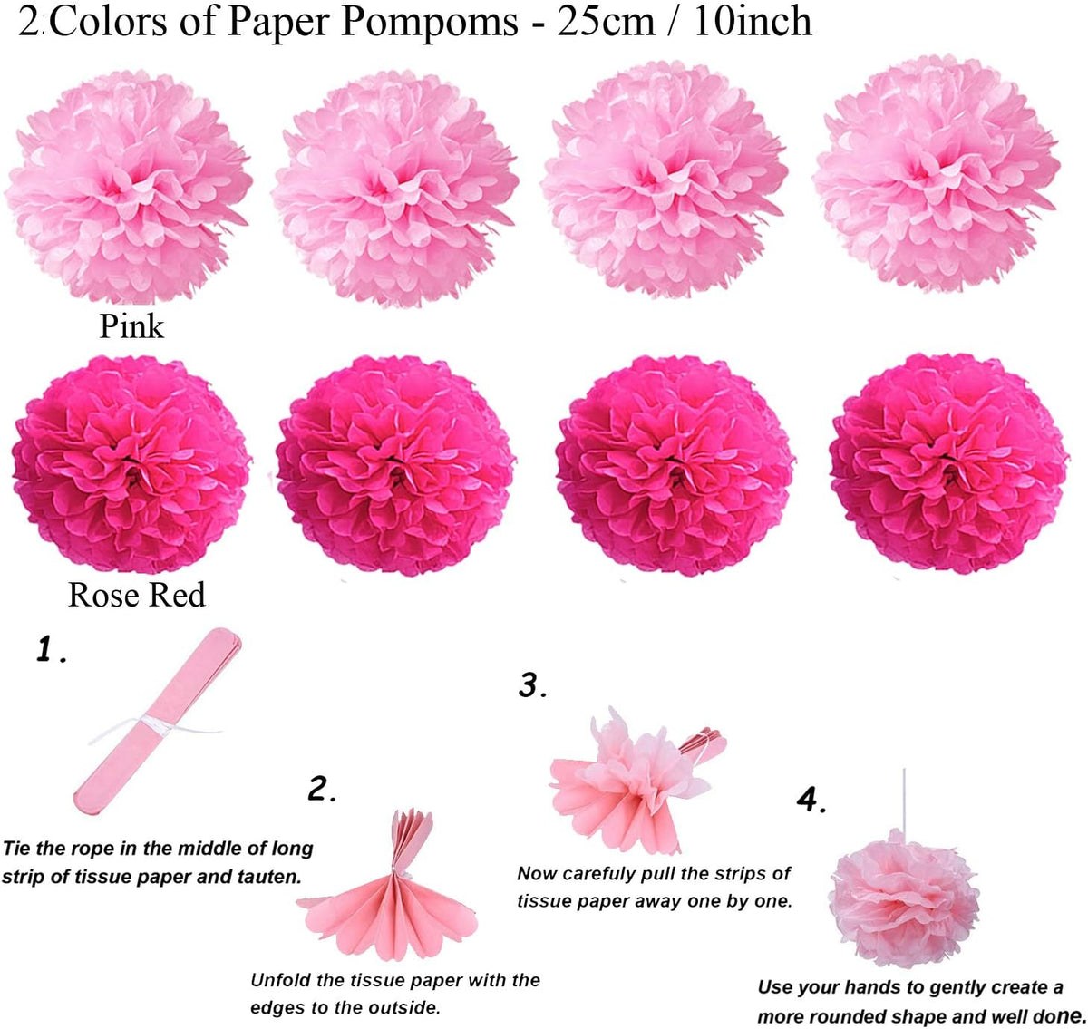 ZERODECO Party Decoration, 21 Pcs Pink Hanging Paper Fans, Pom Poms Flowers, Garlands String Polka
