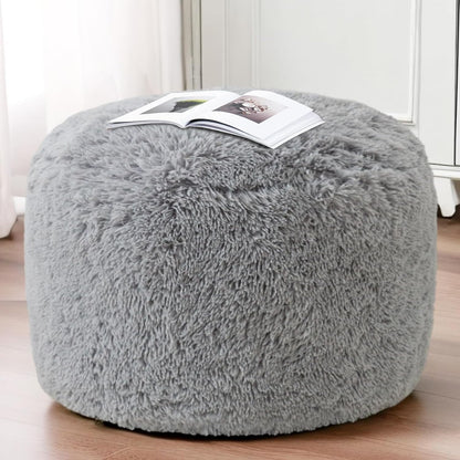 HIGOGOGO Round Stuffed Pouf Ottoman, Long Faux Fur Poufs with Foam Chunk Filling, Fluffy and Furry