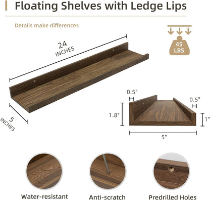 Picture Ledge Shelf, Wood Floating Shelves Set of 4, 24 inch Picture Ledge Shelves, Photo Ledge