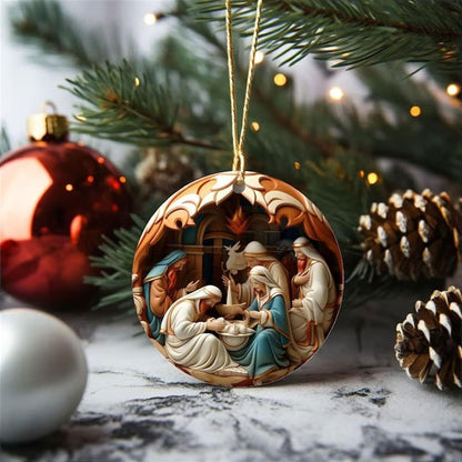 6 Pack Nativity Scene Ornaments - 3.15'' Diameter & Gifts Boxed Keepsake | Christmas Tree Nativity