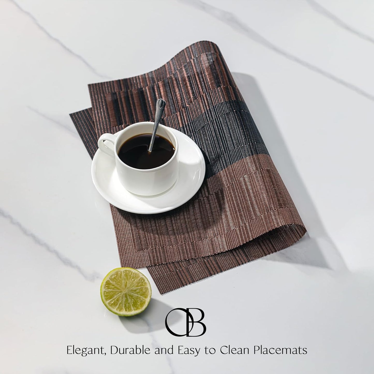 Placemats Set of 8 - Easy Clean Woven Vinyl Placemats for Dining Table, Indoor/Outdoor Place Mats