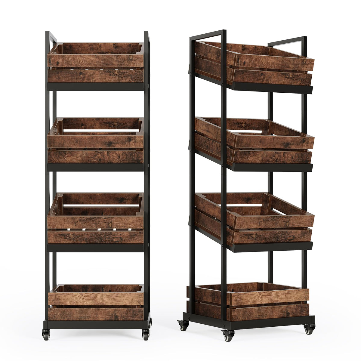 LITTLE TREE 4-Tier Basket Stand with Locked Wheels, Mobile Fruit and Vegetable Storage, Floor Stand