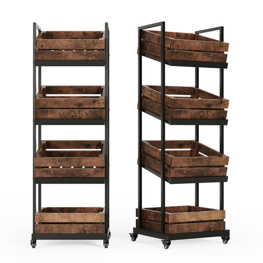LITTLE TREE 4-Tier Basket Stand with Locked Wheels, Mobile Fruit and Vegetable Storage, Floor Stand