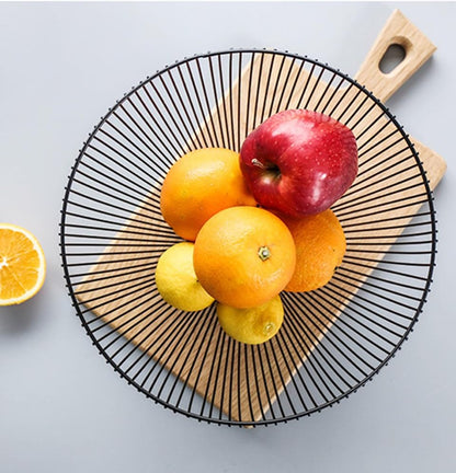 Metal Wire Fruit Basket, Black Fruit Vegetable Bowl for Kitchen Counter, Round Produce Storage