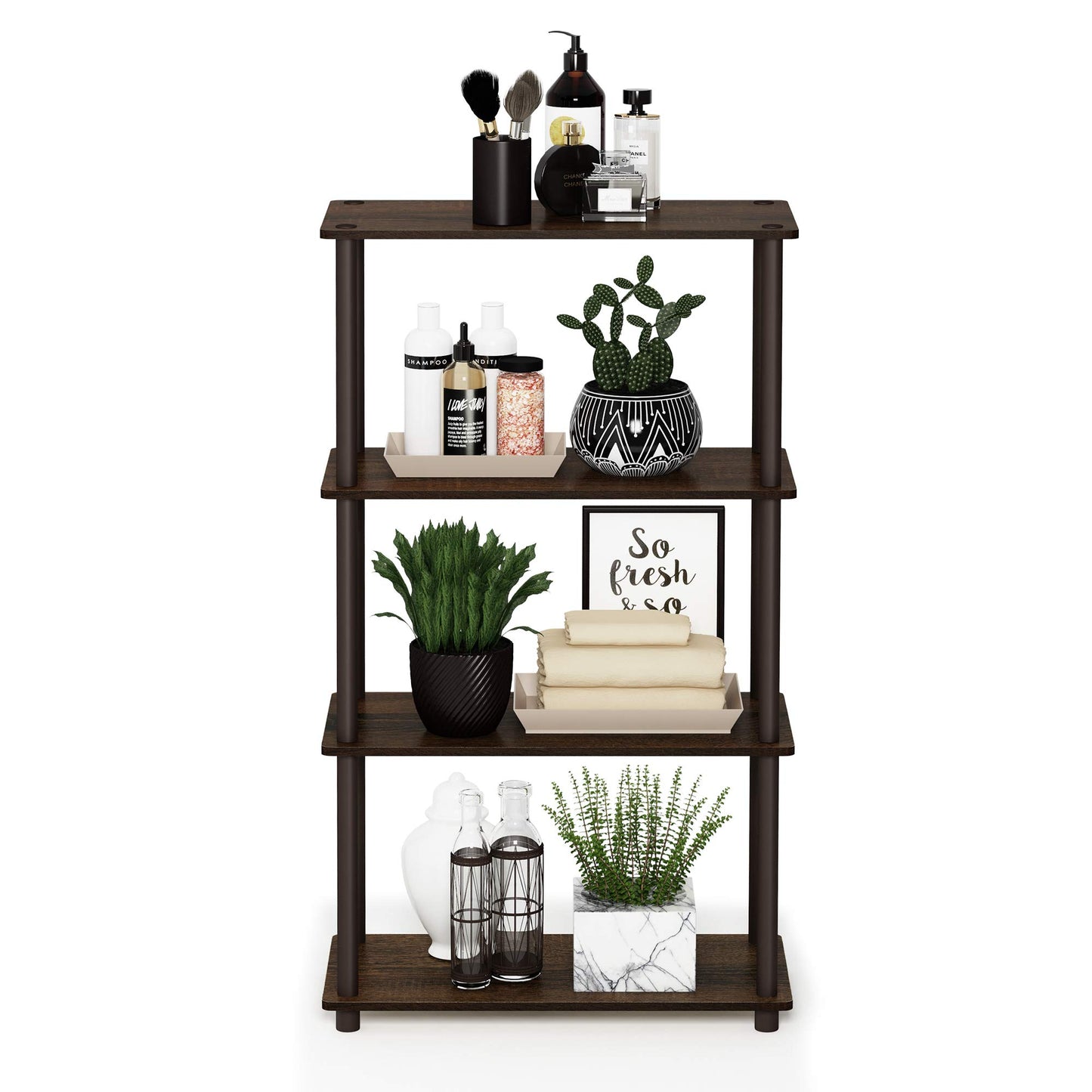 Furinno Turn-N-Tube Storage Shelves, 4-Tier Toolless Book Shelf, Corner Shelf, Open Shelves, for