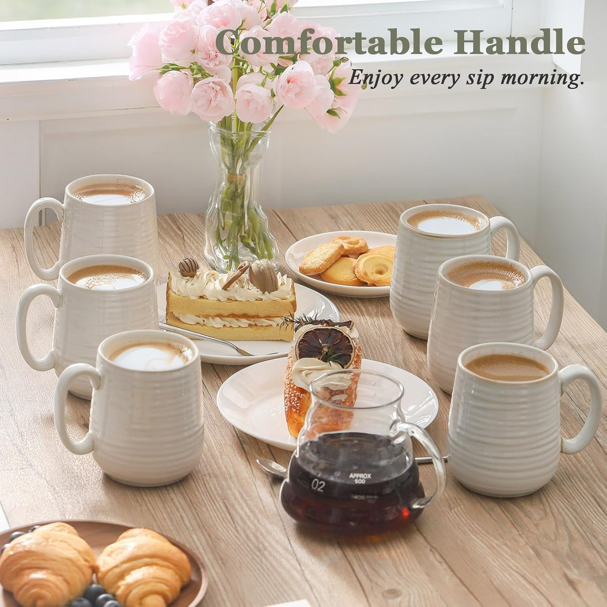 Hasense Coffee Mugs, 12 Ounce Ceramic Coffee Cups Set of 4, Latte Mug with Handle for Milk, Cocoa