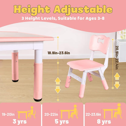 FUNLIO Kids Table and 4 Chairs Set, Height Adjustable Toddler Table and Chair Set for Ages 3-8