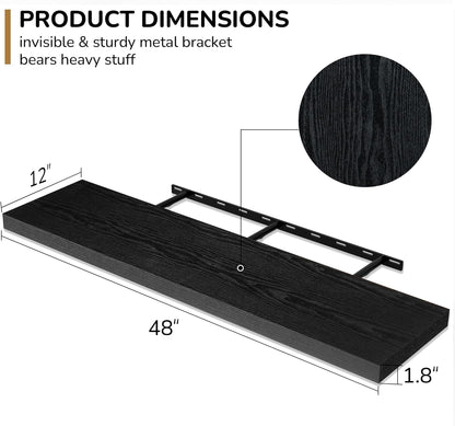 Fun Memories Floating Shelves - 12 Inch Rustic Wooden Wall Shelves - Extra Deeper & Thicker Wall