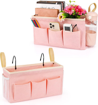 Bedside Caddy Bedside Organizer Bedside Storage Caddy with Fixed Straps and Water Bottle Holder for