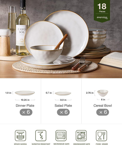 Famiware Ocean Round Plates and Bowls Set, 18 Pieces Dinnerware Sets, Dishes Set for 6, Reactive
