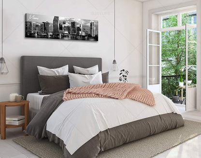 DJSYLIFE Miami Skyline Wall Art Decor Panoramic Cityscape Picture Modern USA City Night View Canvas