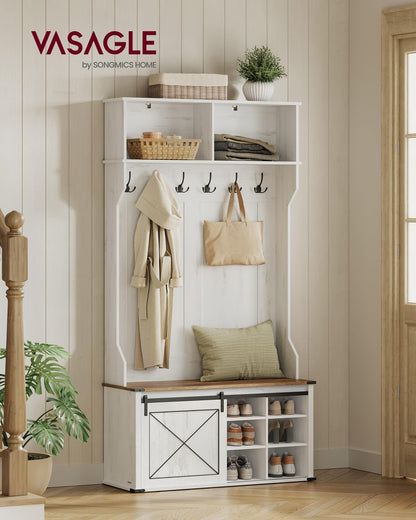 VASAGLE Hall Tree with Bench and Shoe Storage, Coat Rack with Shoe Bench, Entryway Furniture, 6