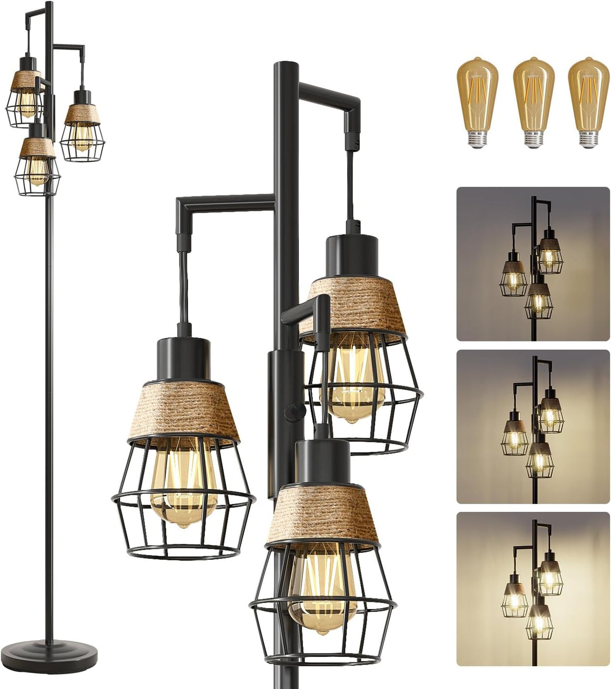 Oneach 68" Floor Lamps for Living Room, Stepless Dimmable Boho Floor Lamp with 3 Bulbs, Tall