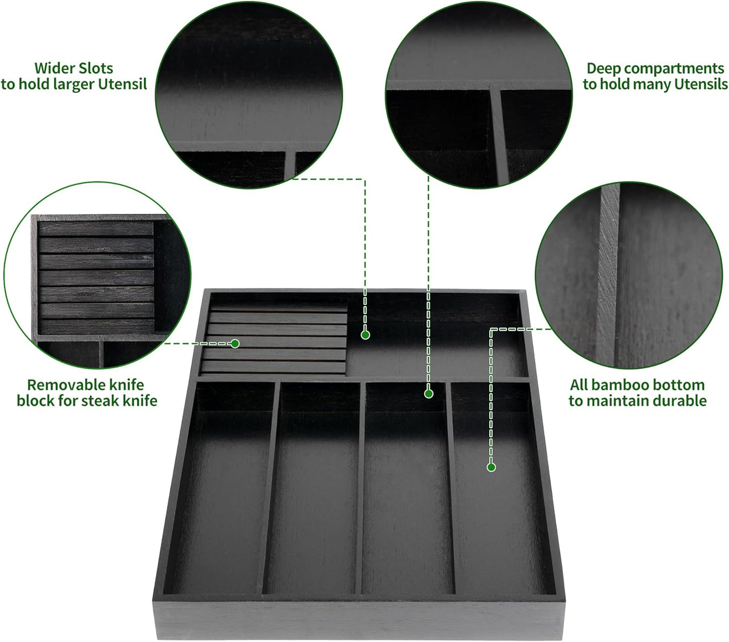 VaeFae Bamboo Silverware Organizer, Utensil Holder for Drawer, Wooden Cutlery Tray with Divider for