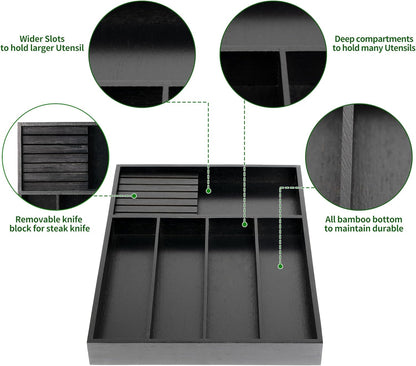 VaeFae Bamboo Silverware Organizer, Utensil Holder for Drawer, Wooden Cutlery Tray with Divider for