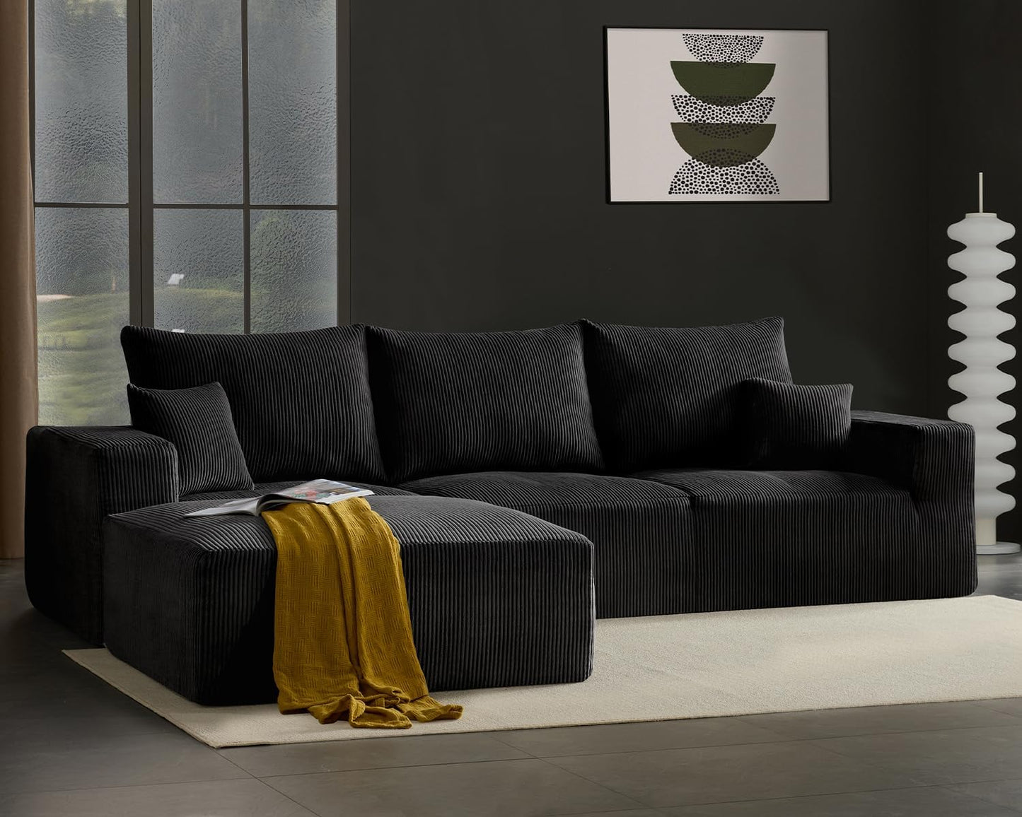 40" Square Stuffed Ottoman Pouf for Sofa Couch, Corduroy Poufs with Foam Chunk Filling, Furry &