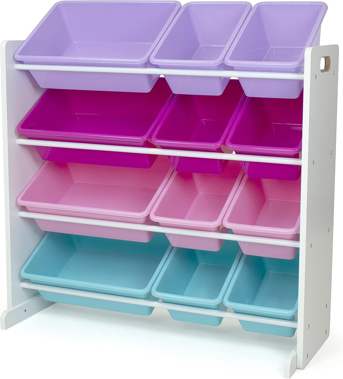 Humble Crew Kids Toy Storage Organizer with 12 Plastic Bins, White/Pink/Purple/Turquoise
