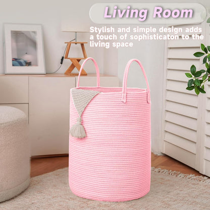 Large Woven Laundry Basket Hamper,80L Cotton Rope Storage Bin for Blankets,Toys and