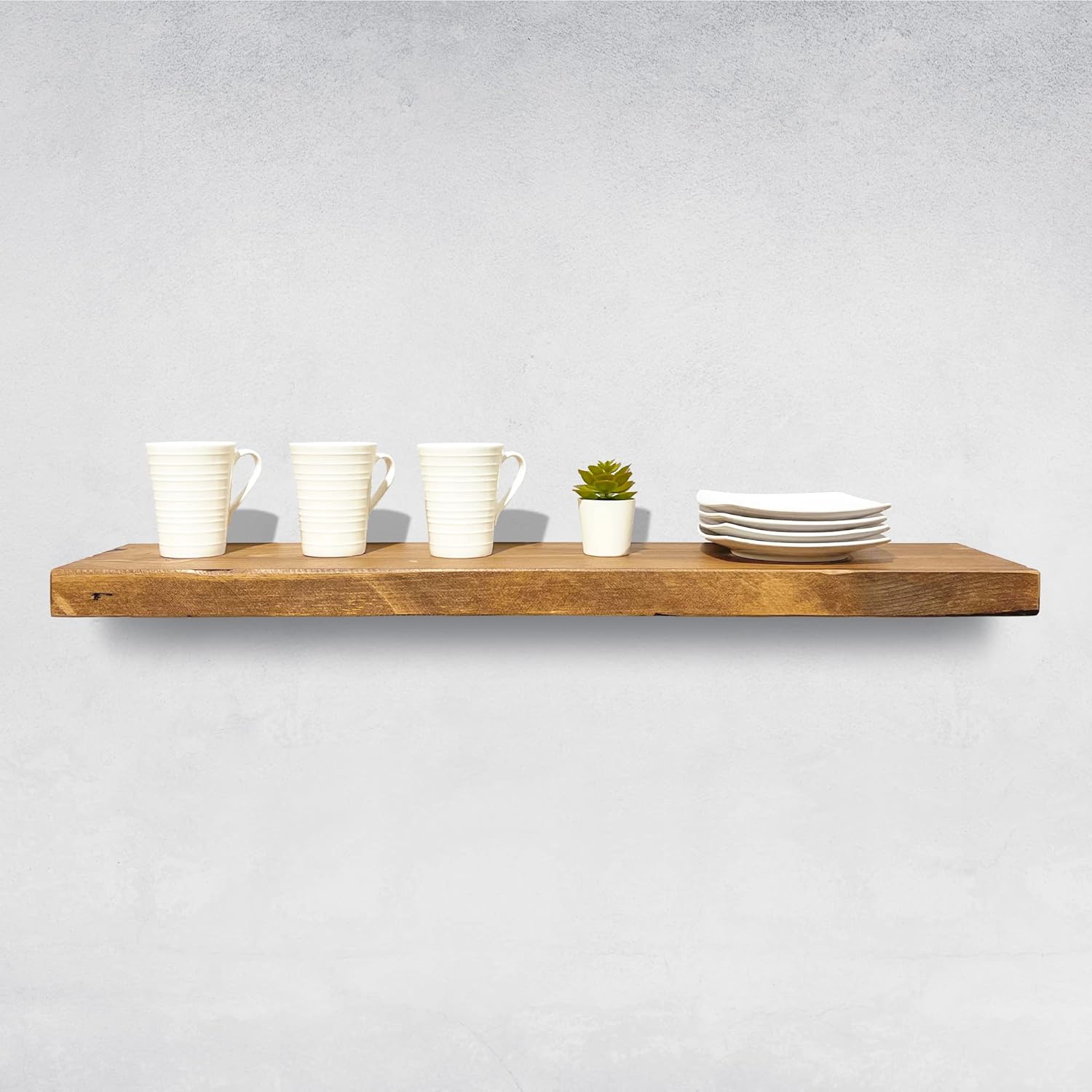 URBANDI, Rustic Floating Shelves, Set of 2, Hidden Bracket, Solid Wood, Heavy Duty, Wall Mounted