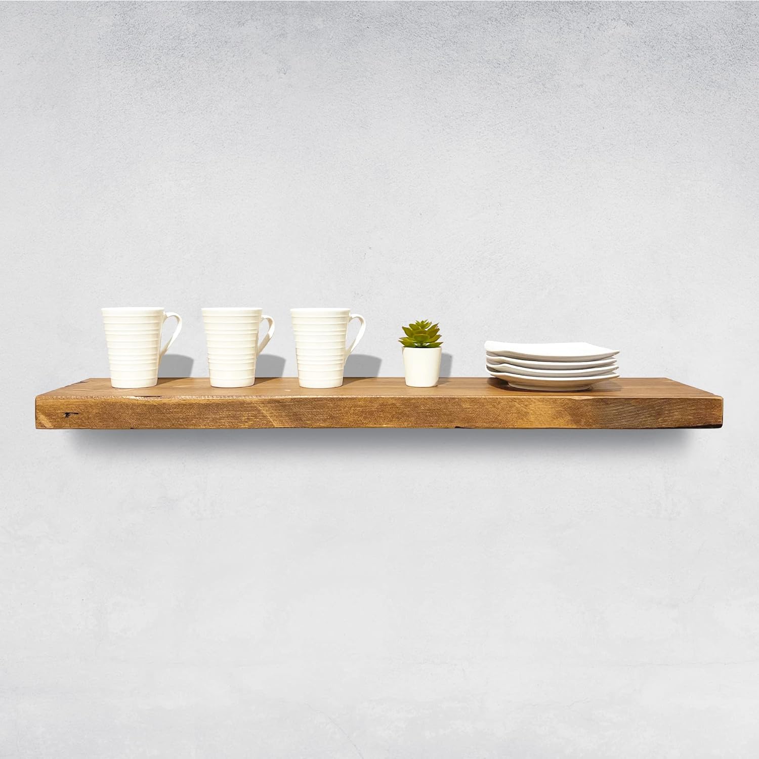 URBANDI, Rustic Floating Shelves, Set of 2, Hidden Bracket, Solid Wood, Heavy Duty, Wall Mounted
