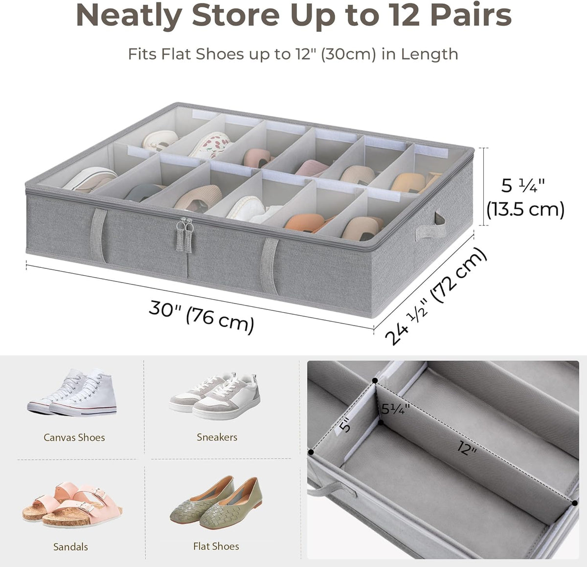StorageWorks Under Bed Shoe Storage Organizer, Underbed Shoes Container with Adjustable Dividers