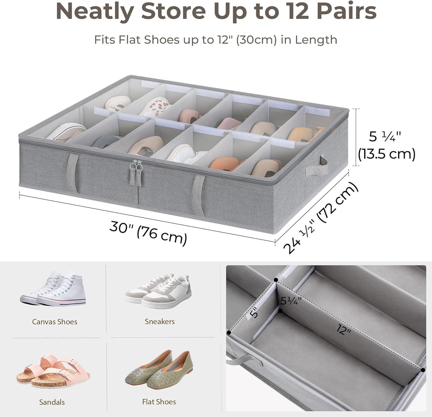 StorageWorks Under Bed Shoe Storage Organizer, Underbed Shoes Container with Adjustable Dividers